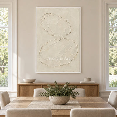 Ivory Orbits: Neutral Oval Texture Wall Art — dining white