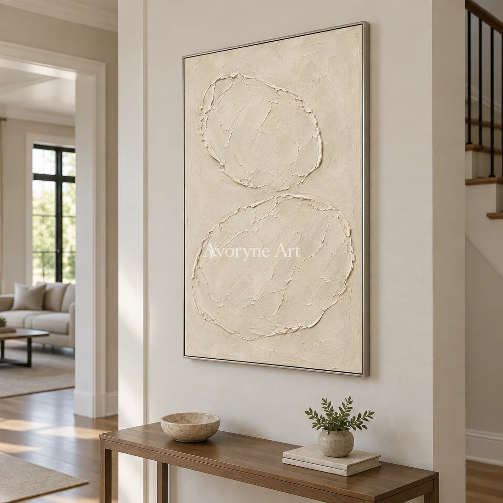 Ivory Orbits: Neutral Oval Texture Wall Art — entry silver