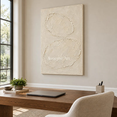 Ivory Orbits: Neutral Oval Texture Wall Art — office frameless