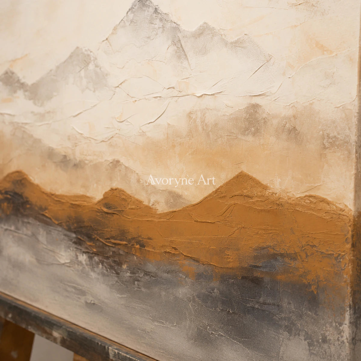 Ochre Distance: Neutral Panoramic Mountain Wall Art — detail easel