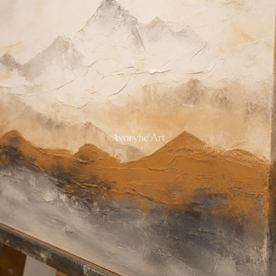 Ochre Distance: Neutral Panoramic Mountain Wall Art — detail easel