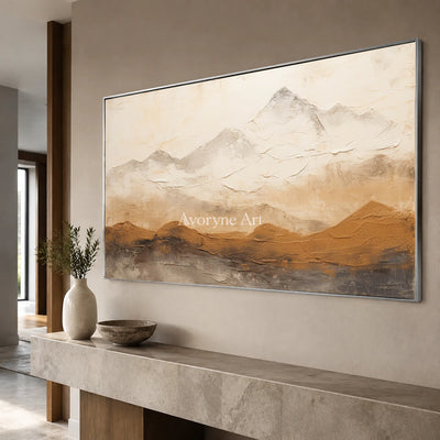 Ochre Distance: Neutral Panoramic Mountain Wall Art — entry silver