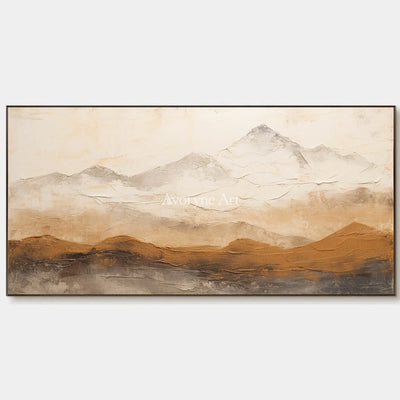 Ochre Distance: Neutral Panoramic Mountain Wall Art — primary