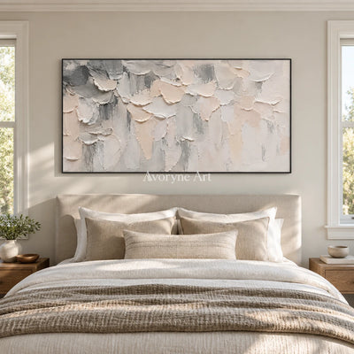 Soft Ledger: Neutral Panoramic Texture Wall Art — bedroom black