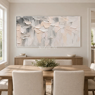 Soft Ledger: Neutral Panoramic Texture Wall Art — dining white
