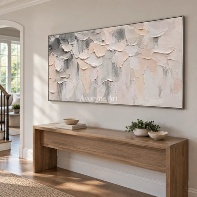 Soft Ledger: Neutral Panoramic Texture Wall Art — entry silver