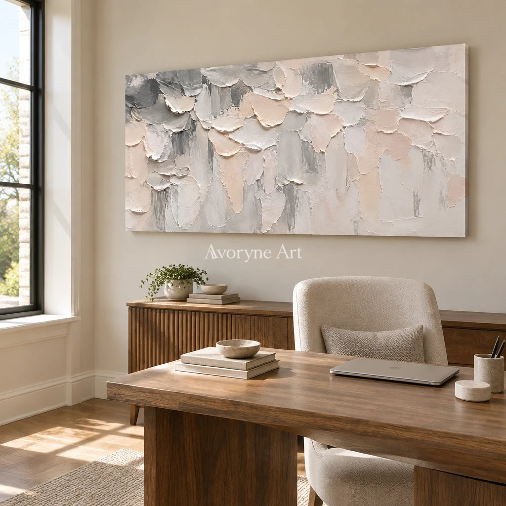 Soft Ledger: Neutral Panoramic Texture Wall Art — office frameless