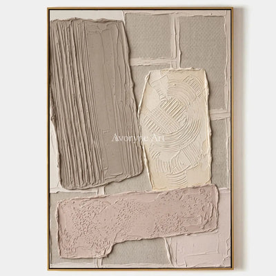 Weathered Haven, hand-painted neutral patch relief wall art by Lukas Meyer