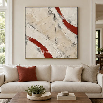 Crimson Arcs: Neutral Red Textured Abstract Art — living gold