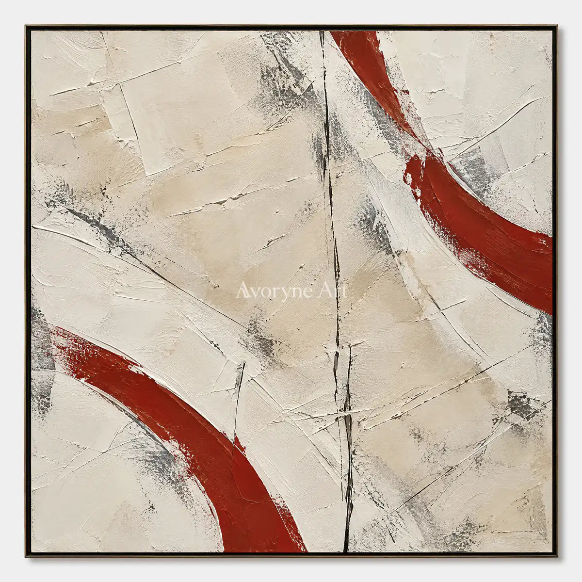 Crimson Arcs: Neutral Red Textured Abstract Art — primary