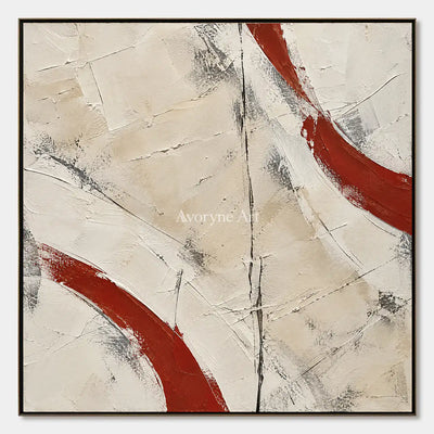 Crimson Arcs: Neutral Red Textured Abstract Art — primary