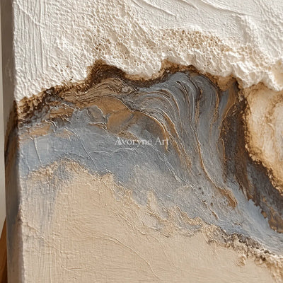 Tide in Three: Neutral Sculptural Wave Triptych Wall Art — detail easel