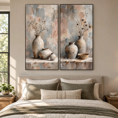 Vessels Remembered: Neutral Still Life Diptych — bedroom black