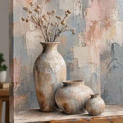Vessels Remembered: Neutral Still Life Diptych — detail easel