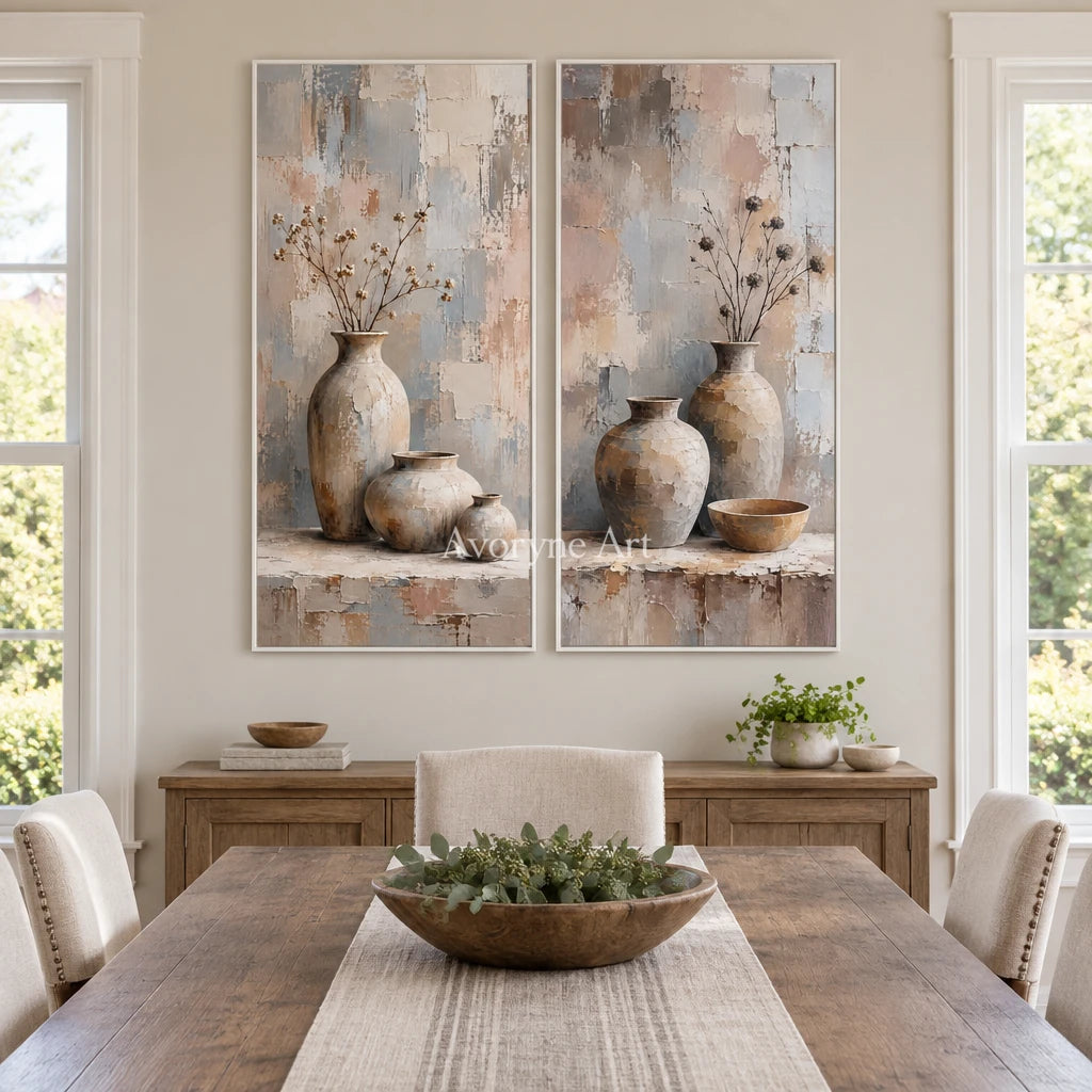 Vessels Remembered: Neutral Still Life Diptych — dining white