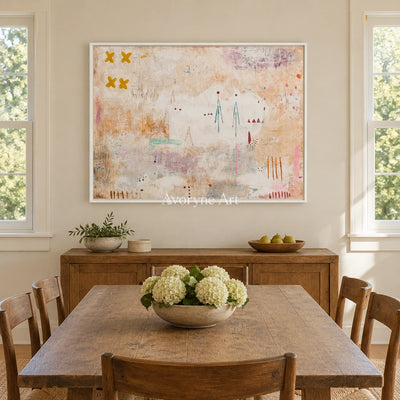 Ivory Distant Rhythm: Neutral Symbol Art — dining white