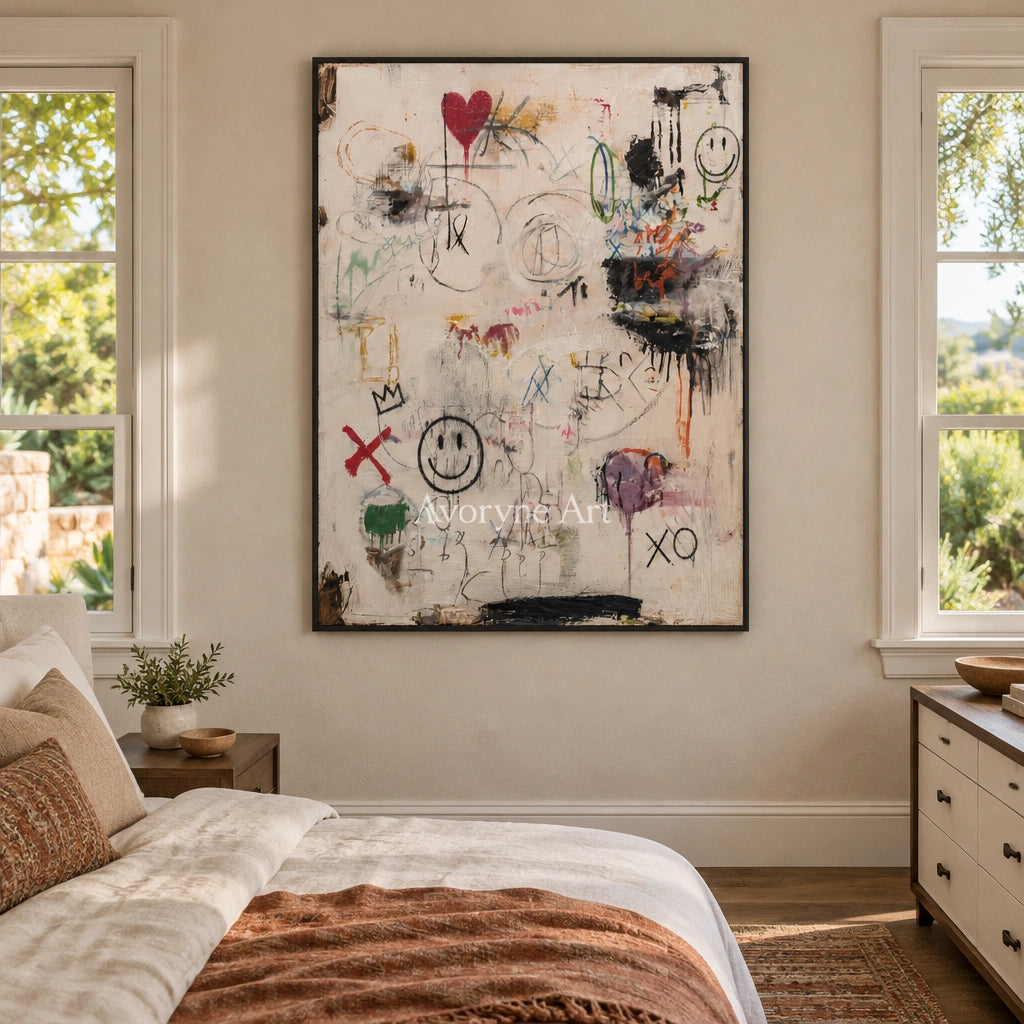 Ivory Distant Trace: Neutral Symbol Art — bedroom black