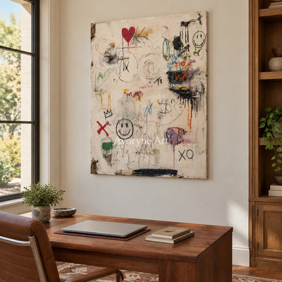 Ivory Distant Trace: Neutral Symbol Art — office frameless