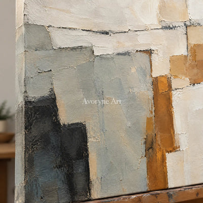 Chalk Remnants: Neutral Textured Abstract Wall Art — detail easel
