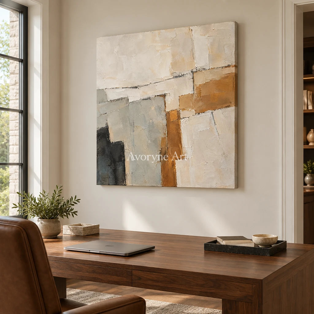 Chalk Remnants: Neutral Textured Abstract Wall Art — office frameless