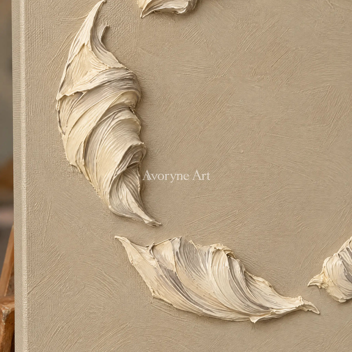 Crescent Pair: Neutral Textured Diptych Art — detail easel