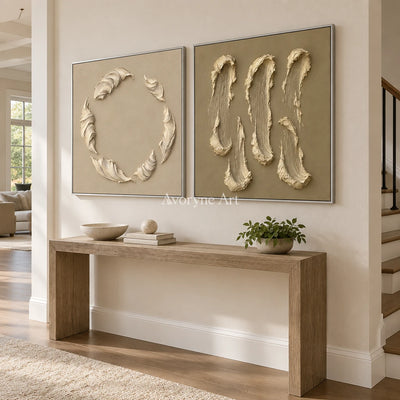 Crescent Pair: Neutral Textured Diptych Art — entry silver