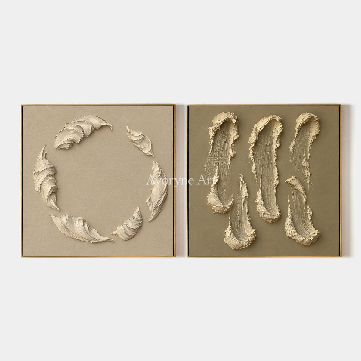 Crescent Pair: Neutral Textured Diptych Art — primary