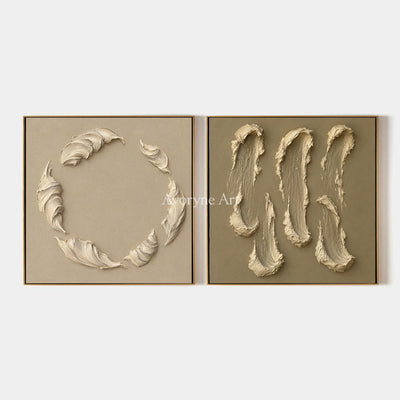 Crescent Pair: Neutral Textured Diptych Art — primary