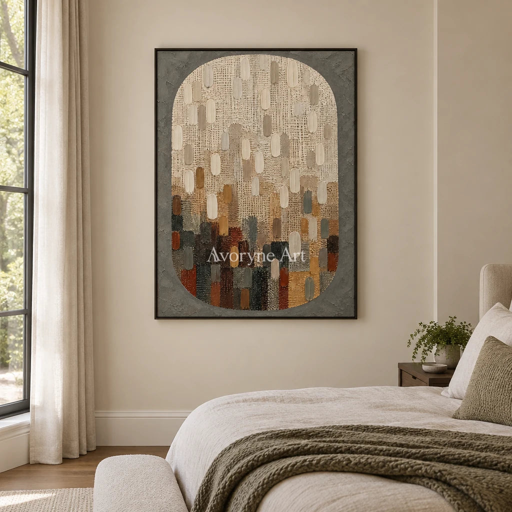 Earthen Mosaic: Neutral Textured Mosaic Art Wall Art — bedroom black