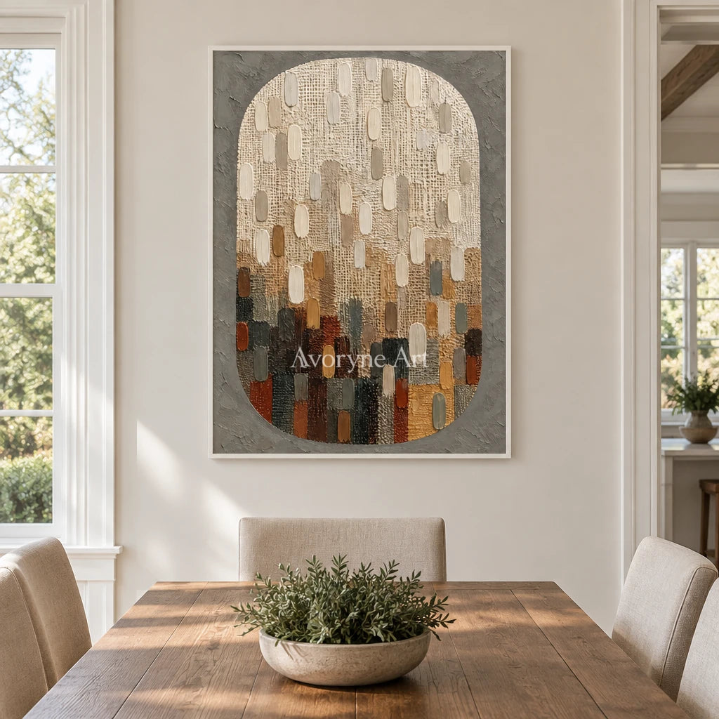 Earthen Mosaic: Neutral Textured Mosaic Art Wall Art — dining white
