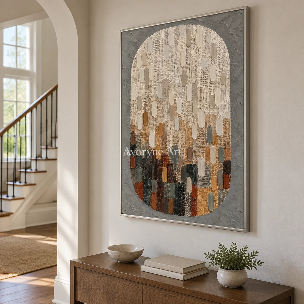 Earthen Mosaic: Neutral Textured Mosaic Art Wall Art — entry silver