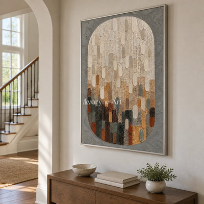 Earthen Mosaic: Neutral Textured Mosaic Art Wall Art — entry silver