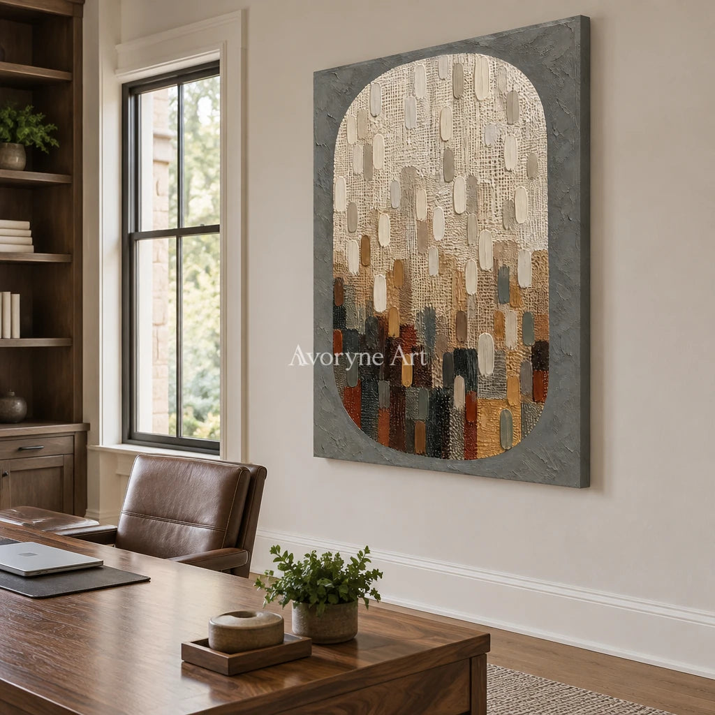 Earthen Mosaic: Neutral Textured Mosaic Art Wall Art — office frameless