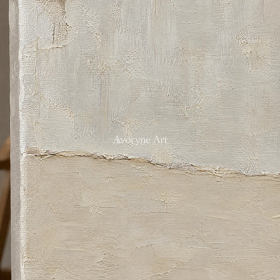 Serein Quiet Strata: Neutral Textured Triptych Art — detail easel