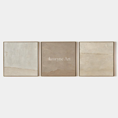 Serein Quiet Strata: Neutral Textured Triptych Art — primary