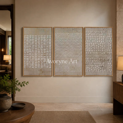 Archive of Earth: Neutral Textured Triptych Wall Art - hotel wood frame