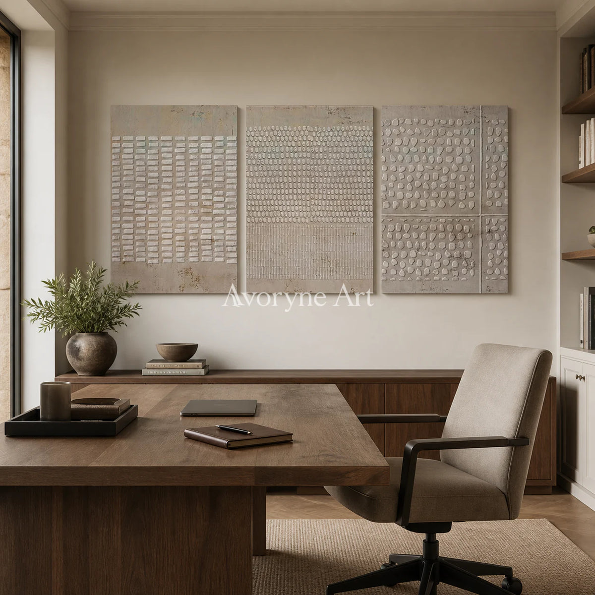 Archive of Earth: Neutral Textured Triptych Wall Art - office frameless