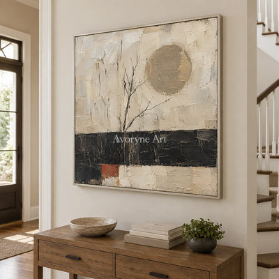 Branch and Sol: Neutral Tree and Sun Wall Art — entry silver