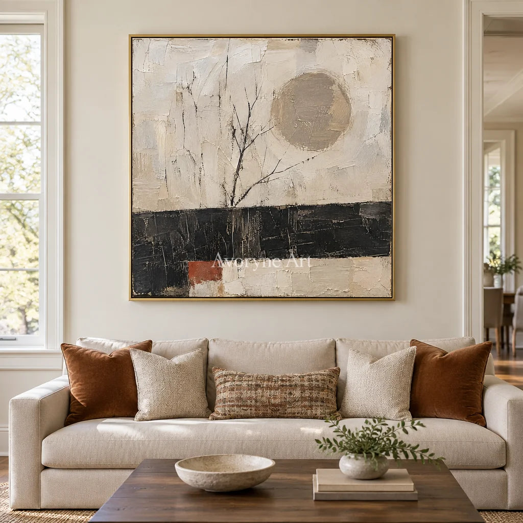 Branch and Sol: Neutral Tree and Sun Wall Art — living gold