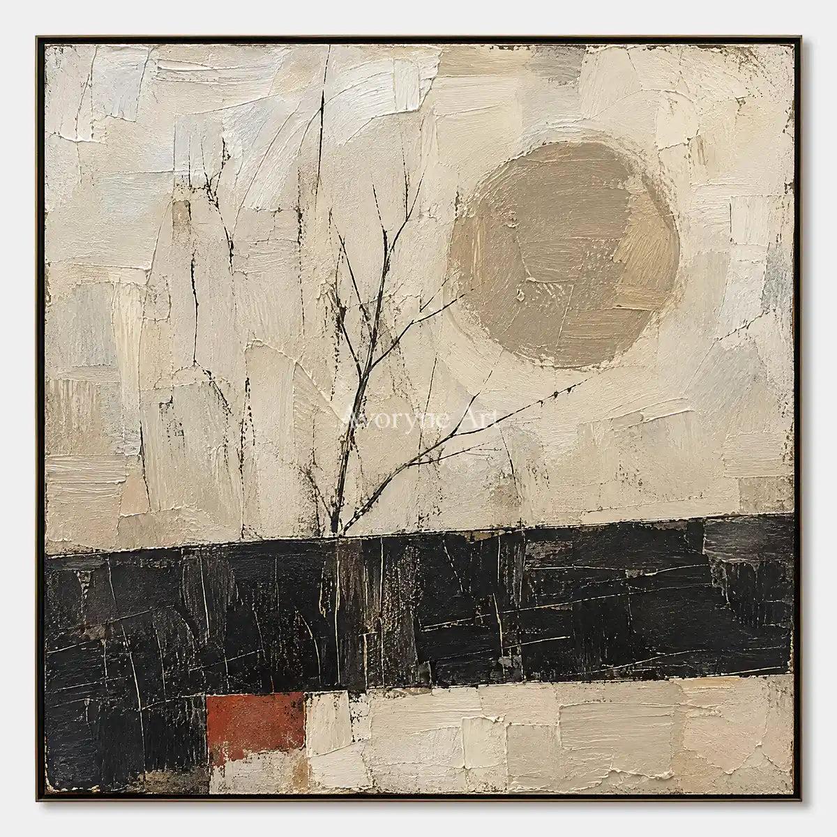 Branch and Sol: Neutral Tree and Sun Wall Art — primary