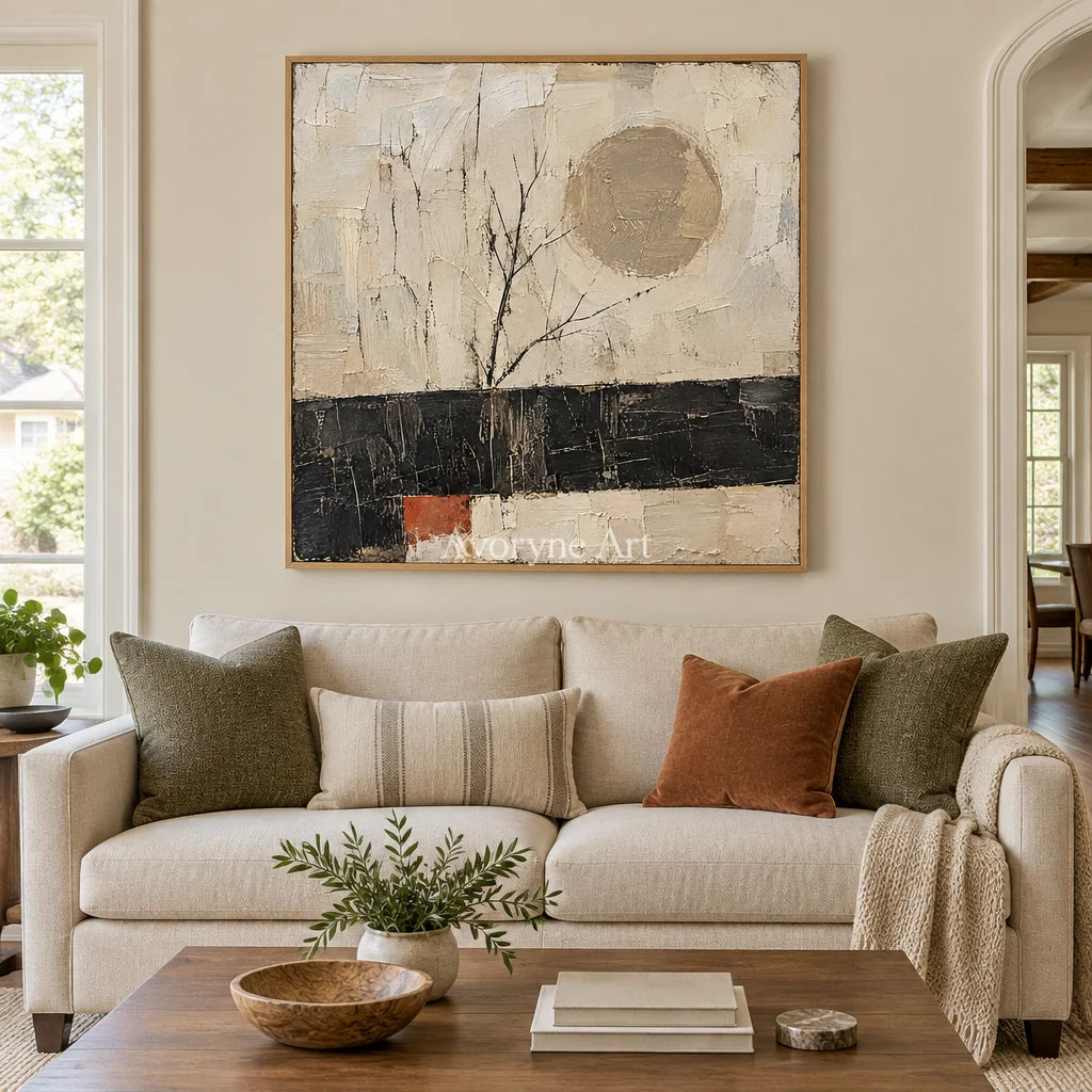 Branch and Sol: Neutral Tree and Sun Wall Art — villa wood