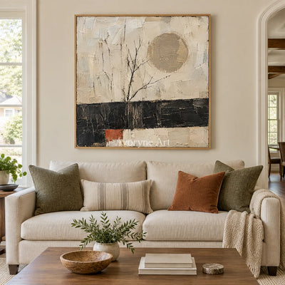 Branch and Sol: Neutral Tree and Sun Wall Art — villa wood