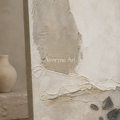 Stone Horizon: Neutral Wabi-Sabi Textured Wall Art - detail