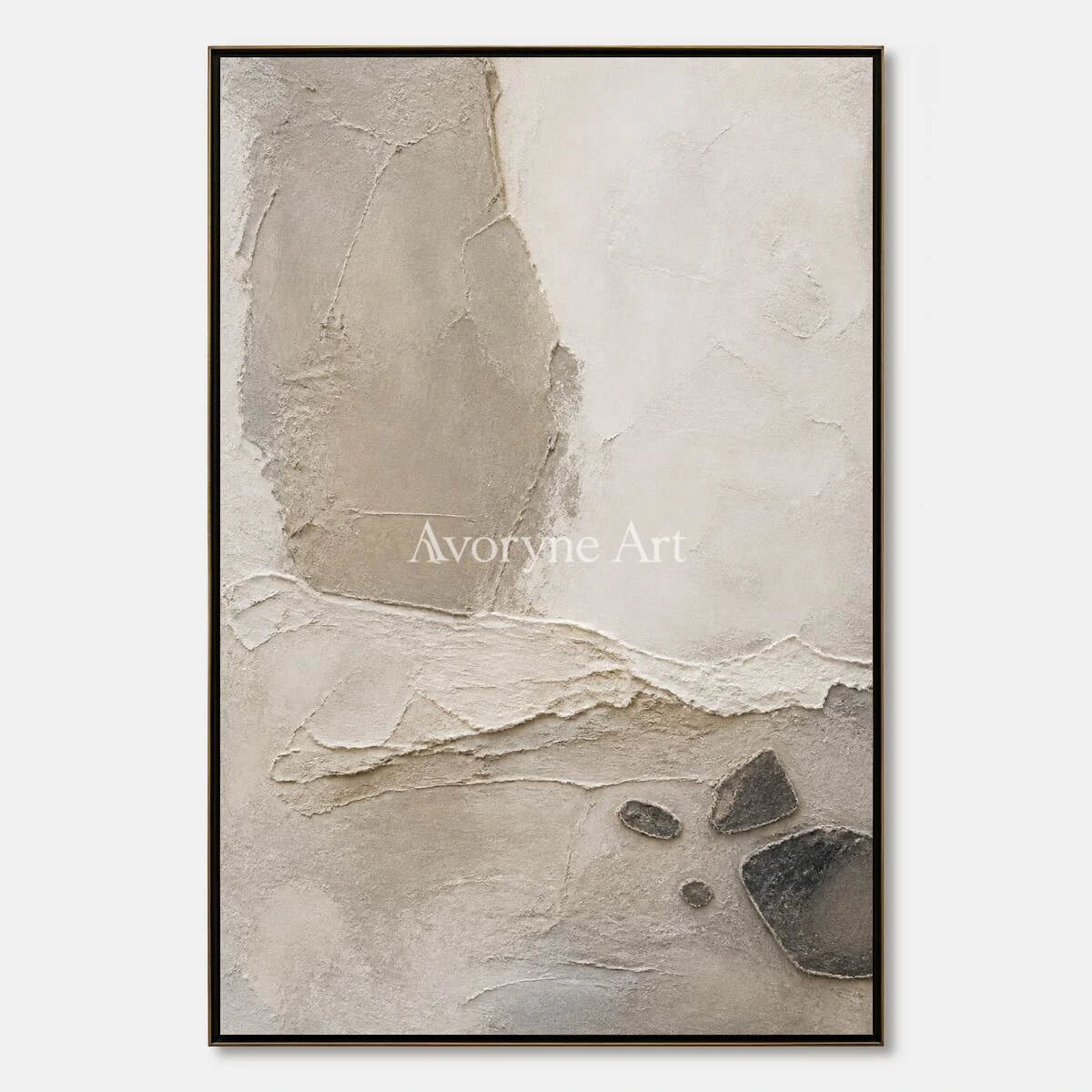 Stone Horizon: Neutral Wabi-Sabi Textured Wall Art - main