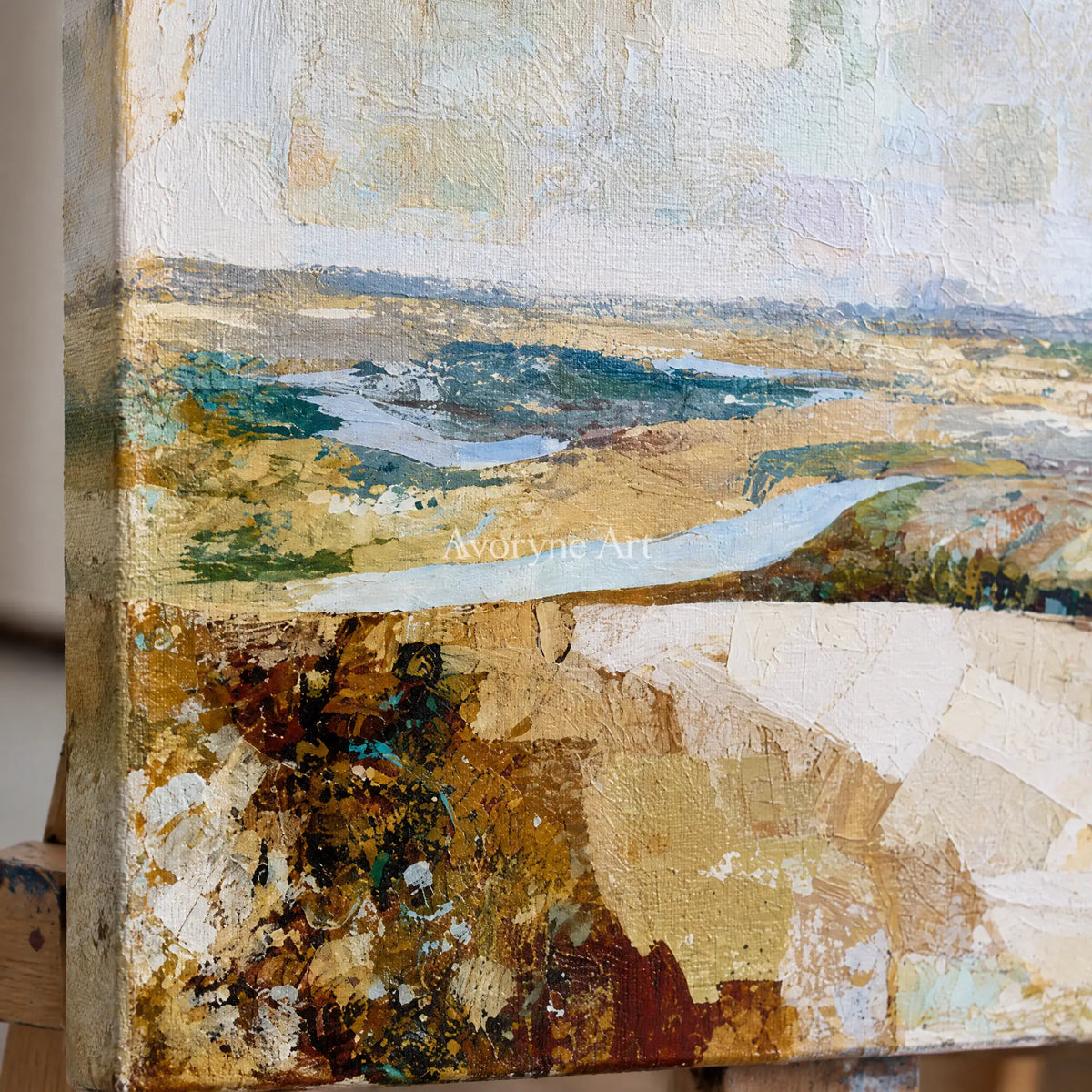 Ivory Gentle Interval: Neutral Wetland Art — detail easel