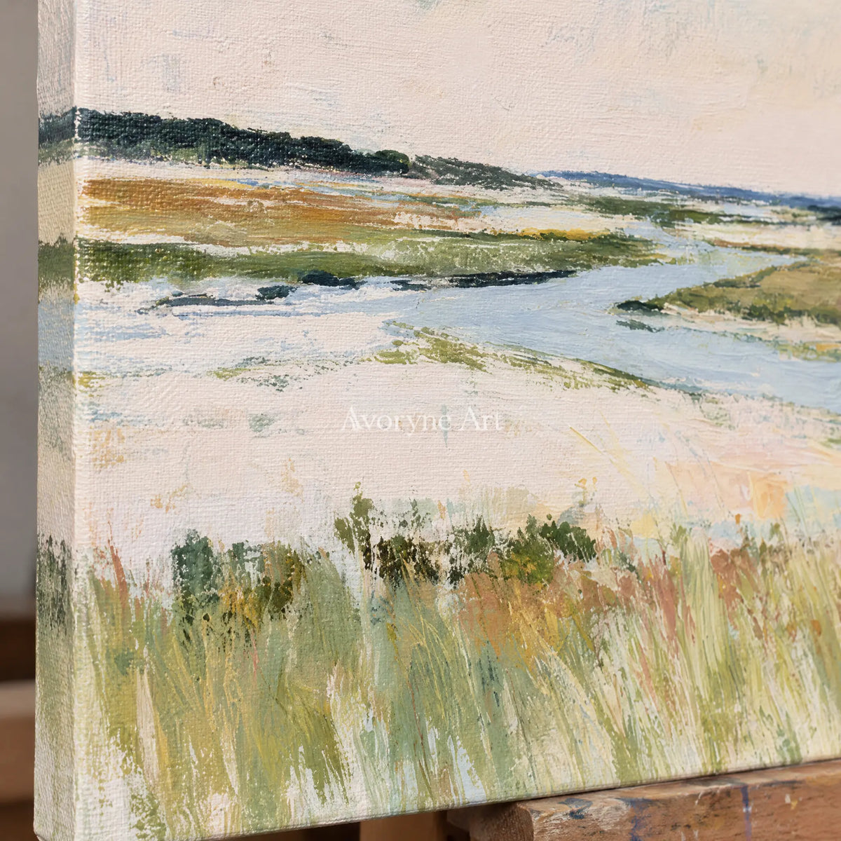 Ivory Gentle Verse: Neutral Wetland Art — detail easel