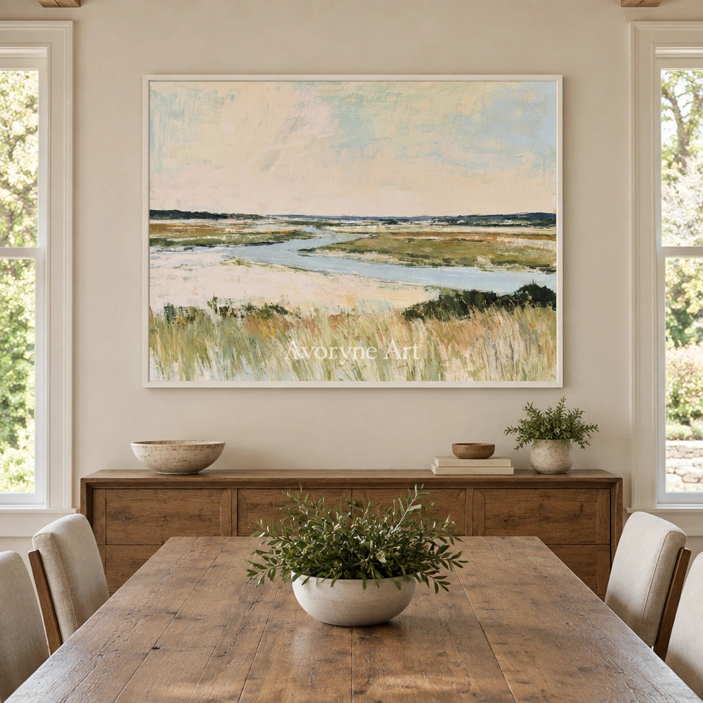 Ivory Gentle Verse: Neutral Wetland Art — dining white