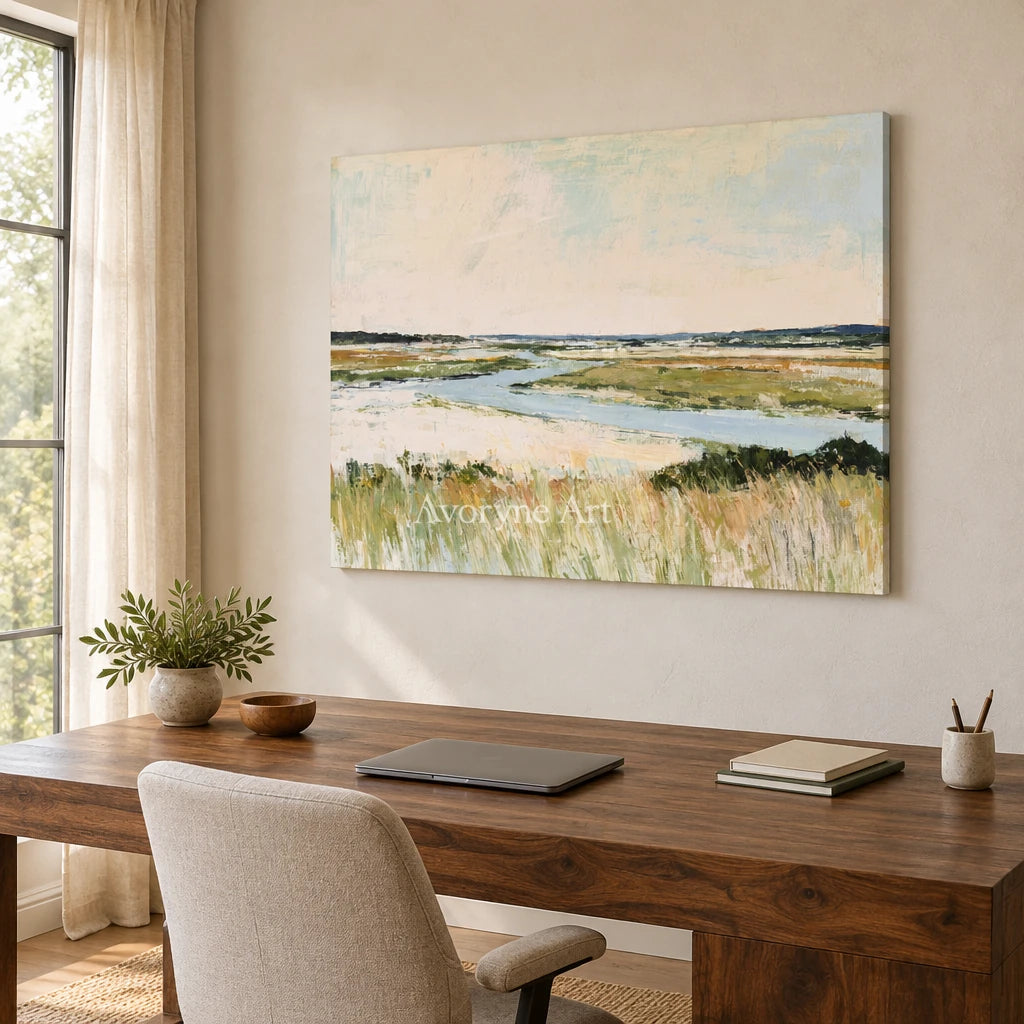 Ivory Gentle Verse: Neutral Wetland Art — office frameless