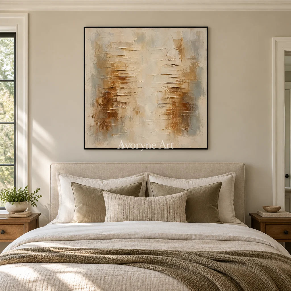 Ochrelow: Ochre Abstract Texture Wall Art — bedroom black
