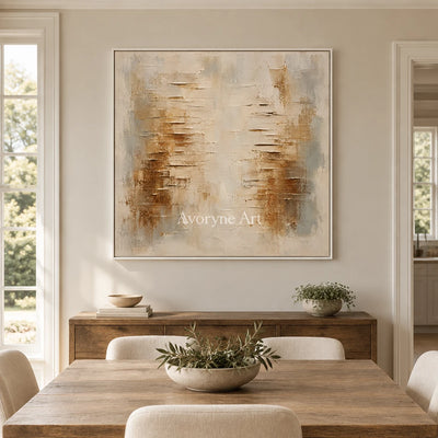 Ochrelow: Ochre Abstract Texture Wall Art — dining white